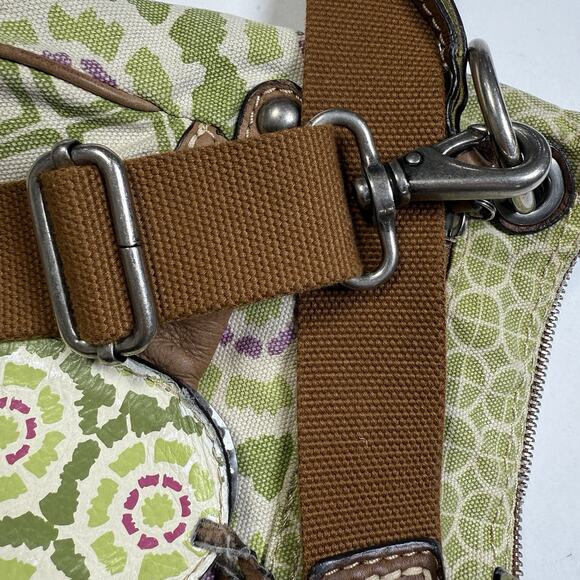 Fossil Crossbody Boho Purse Canvas Leather Trim Weekender Bag Green Floral Brass - Picture 7 of 12